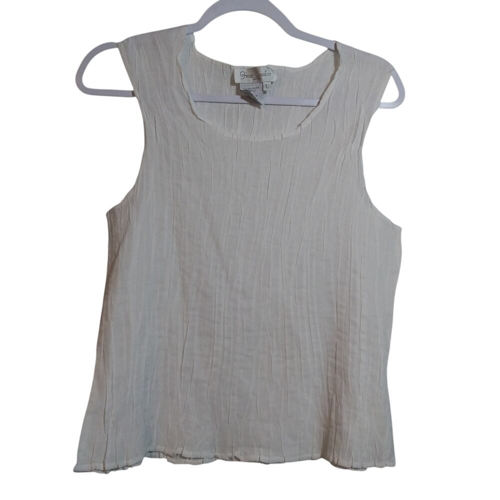 Vintage Great Cavalier by St Paul White Texture Cotton Neutral Sleeveless Top L